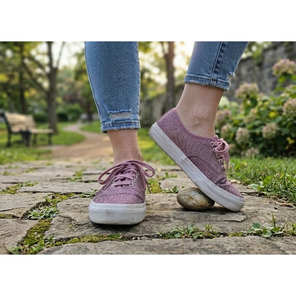 Vans Authentic Lurex Glitter Sneakers Womens 8.5 Pink Sparkle Off the Wall
